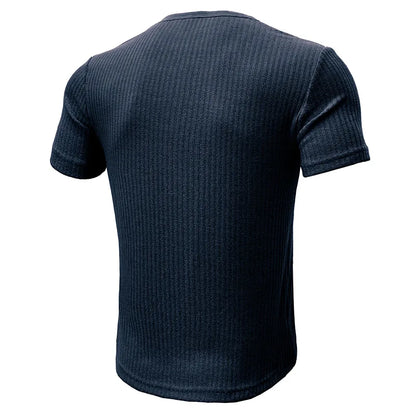 Summer Trend Men's Short Sleeve Casual T-Shirts Solid Henley Neck Button Up Pullover Tops Spring Turn Down Collar Basic Shirt (Available)