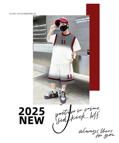 Summer Boy Basketball T-shirt Shorts Uniform Kids Child Casual Top and Bottom Clothes Set 2 Pieces Sportswear Jersey Tracksuit