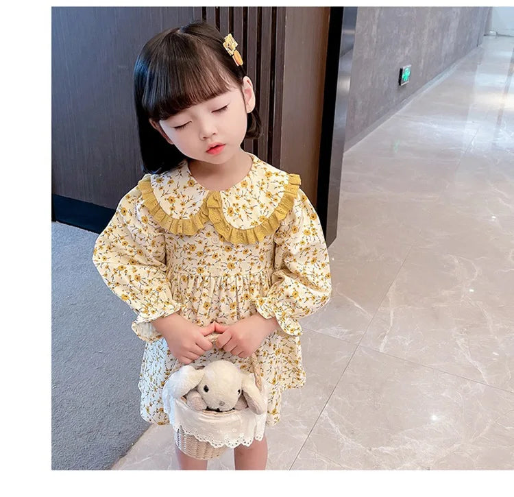 Girls Casual Dresses  Yellow Floral Lapel Dress for Girls 2-7Y Cute Toddler Dress Flower Girl & Casual Outfit