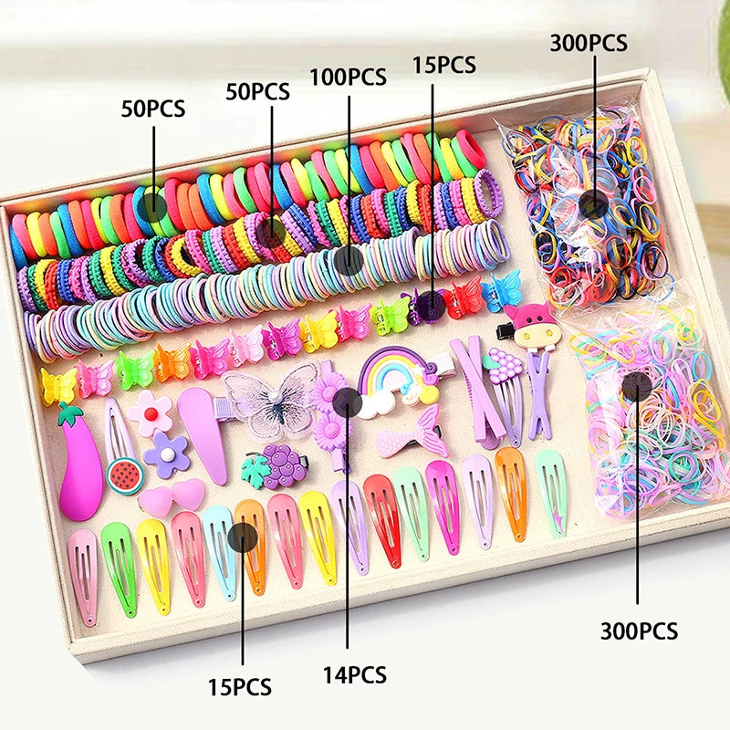 Hair Accessories Set For Girls Hair Clip Set Elastic Rubber Bands Flower Hair Clip Metal Snap Hair Clips For Girls Birthday Gift