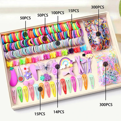 Hair Accessories Set For Girls Hair Clip Set Elastic Rubber Bands Flower Hair Clip Metal Snap Hair Clips For Girls Birthday Gift
