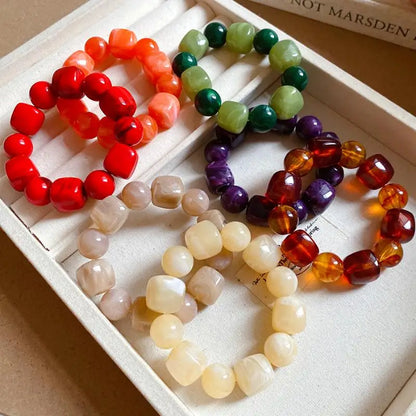 Women's Bracelet with Square and Round Acrylic Beads; Simple European and American Inspired Design, Korean Fashion Accessory