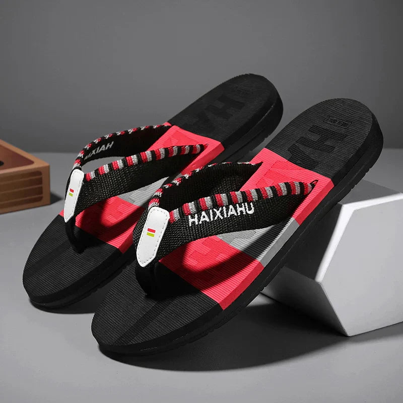 Men Slides Cloth Tape Woven Color Matching Stripe Wear-resistant Slippers Size 39-45  (Available)