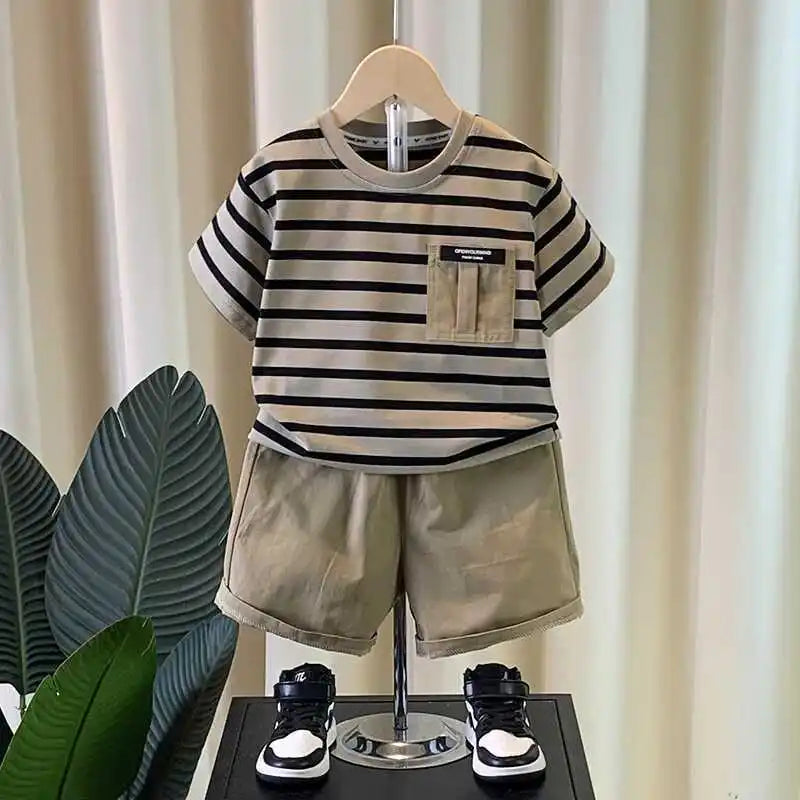 Summer Baby Boys Fashion High Quality Set Cotton Boy Short Sleeved Hole T-shirt + Denim Shorts Kids Loose Casual Clothes 2-11Y