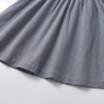 Vintage Dress Girls Kids Boutique Embroidery Square-cut Collar Plaid Dresses Girl Children Seven Sleeves Frocks Casual Clothing