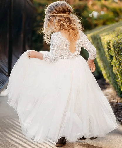 Girl's dress 4-12 years fashionable hollow out long sleeved princess dress carnival birthday wedding flower girl bridesmaid Wear