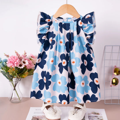 Summer children's wear adorable and sweet dresses featuring charming floral prints, fashionable and trendy girls clothing