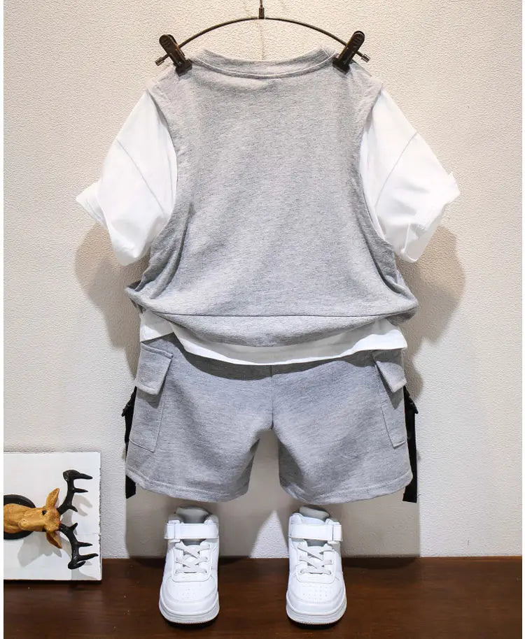 Kids Boys Summer Suit New Fashion Children's Baby Handsome Short Sleeve Top Shorts 2-Piece Boys' Casual Clothing Set (Available)