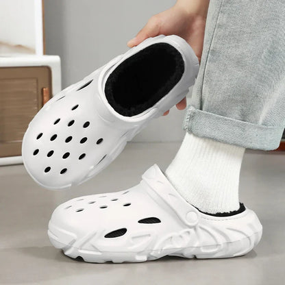 Winter Warm Home Slippers Men Waterproof Fur Clogs Slippers Garden Slippers Fuzzy Plush Slippers Bedroom Shoe For Indoor Outdoor (Available)