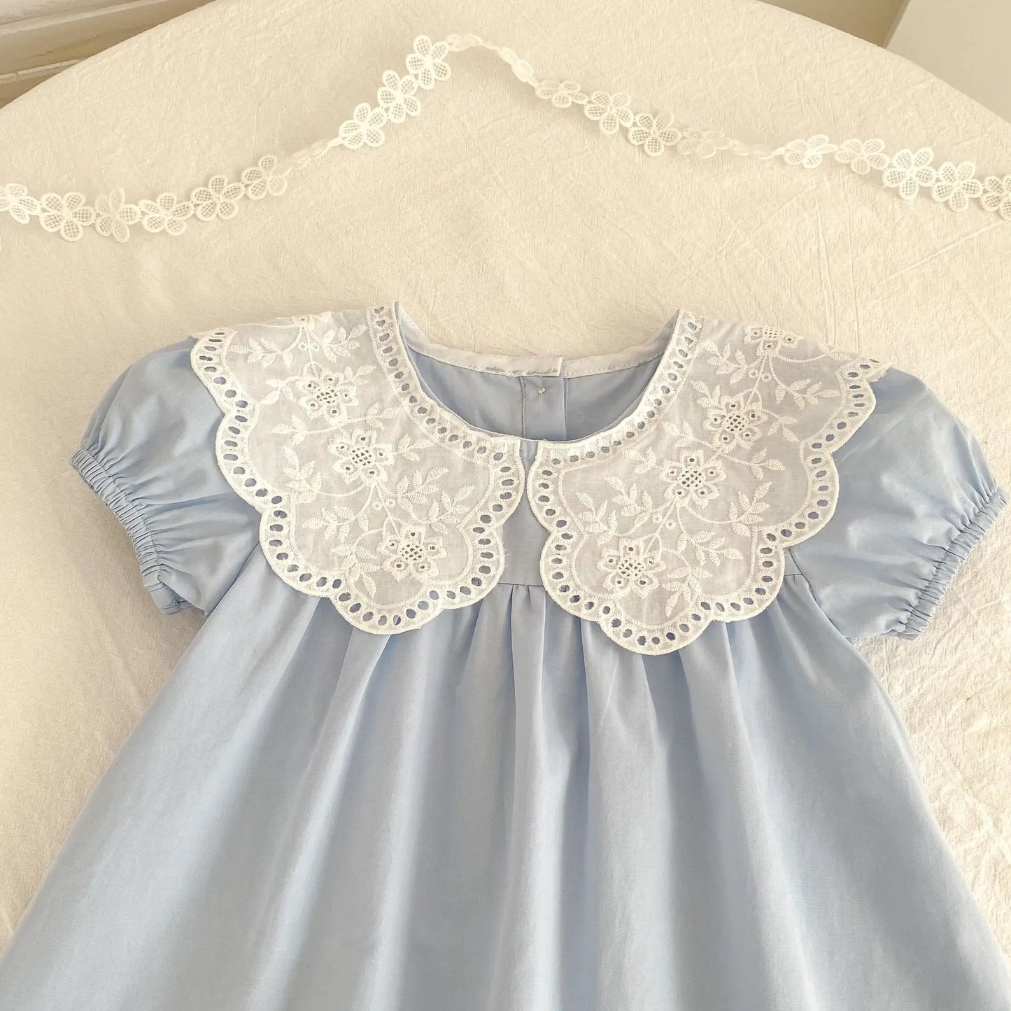 Baby Girls Dress Kids Summer Cute Flowers Dress 1-6 Yrs Children Fashion Doll Collar Princess Dress Blue Cotton Girl's Dresses