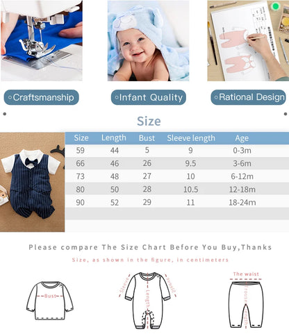 Newborn Clothing Handsome Gentleman Party Dress CottonComfortable AndSoft Summer Boys And Girls 0-18m Short Sleeve Baby Bodysuit