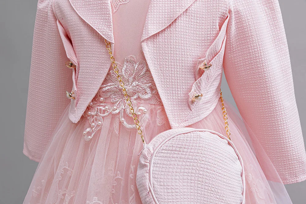 3PCS Elegant Party Dresses For Girls Fashion Lace Luxury Girl Princess Dress Children Birthday Evening Dress Wedding Prom Dress