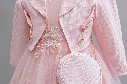 3PCS Elegant Party Dresses For Girls Fashion Lace Luxury Girl Princess Dress Children Birthday Evening Dress Wedding Prom Dress