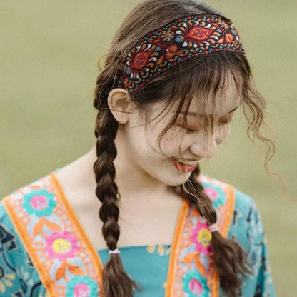 Women Wide Turban Hair Accessories Headwear Embroidered Ribbon Hair Hoop Hairbands Headbands Head Wraps