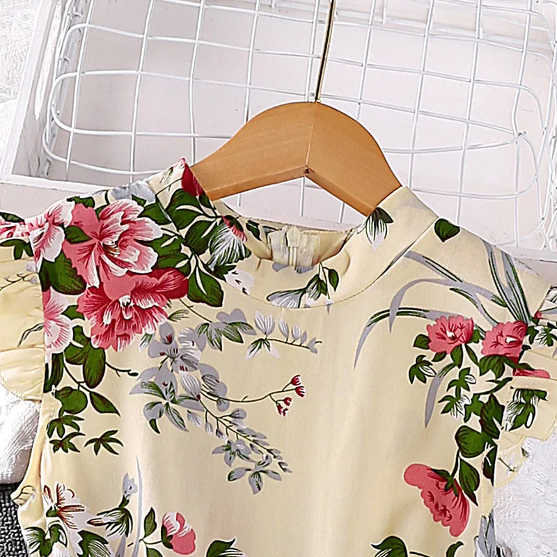 Girls Dress Summer 4-12 Years Flowers Sleeveless Fashion Elegant Little Princess Dress Birthday Dance Party Gifts Kids Clothes