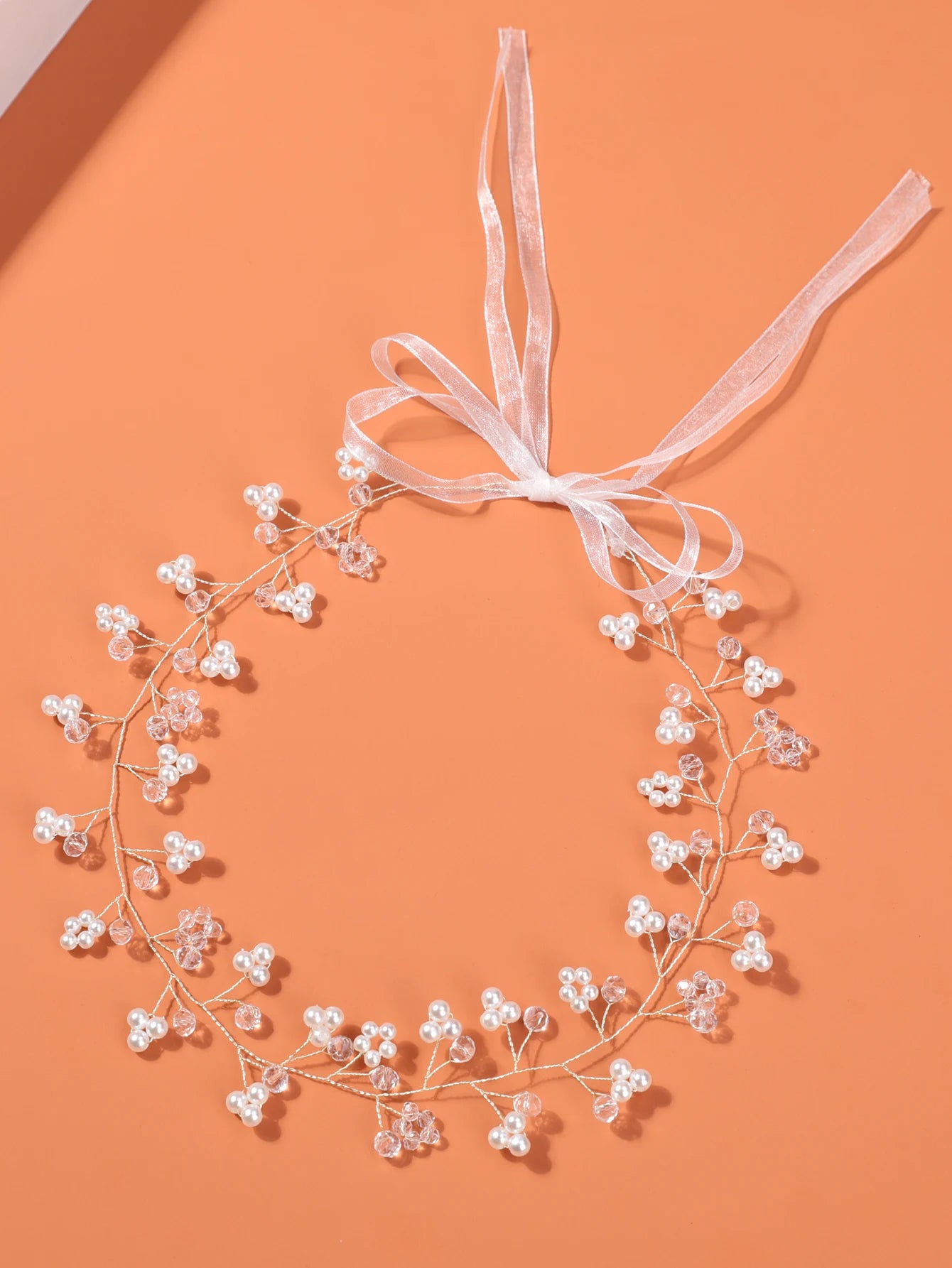 1 件 Bridal Wedding Accessories Handmade Pearl Flower Crystal Soft Chain Hair Bracelet Headband Headwear Hair Accessories