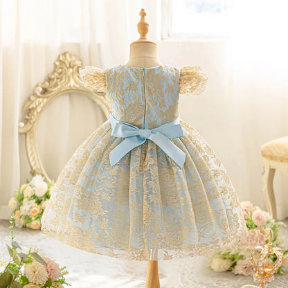 Party Dress for Girls Ruffles Embroidery Lace Vintage Elegant Dress Wedding Evening Gala Baby Clothes Vestidos Formal Gown Kids