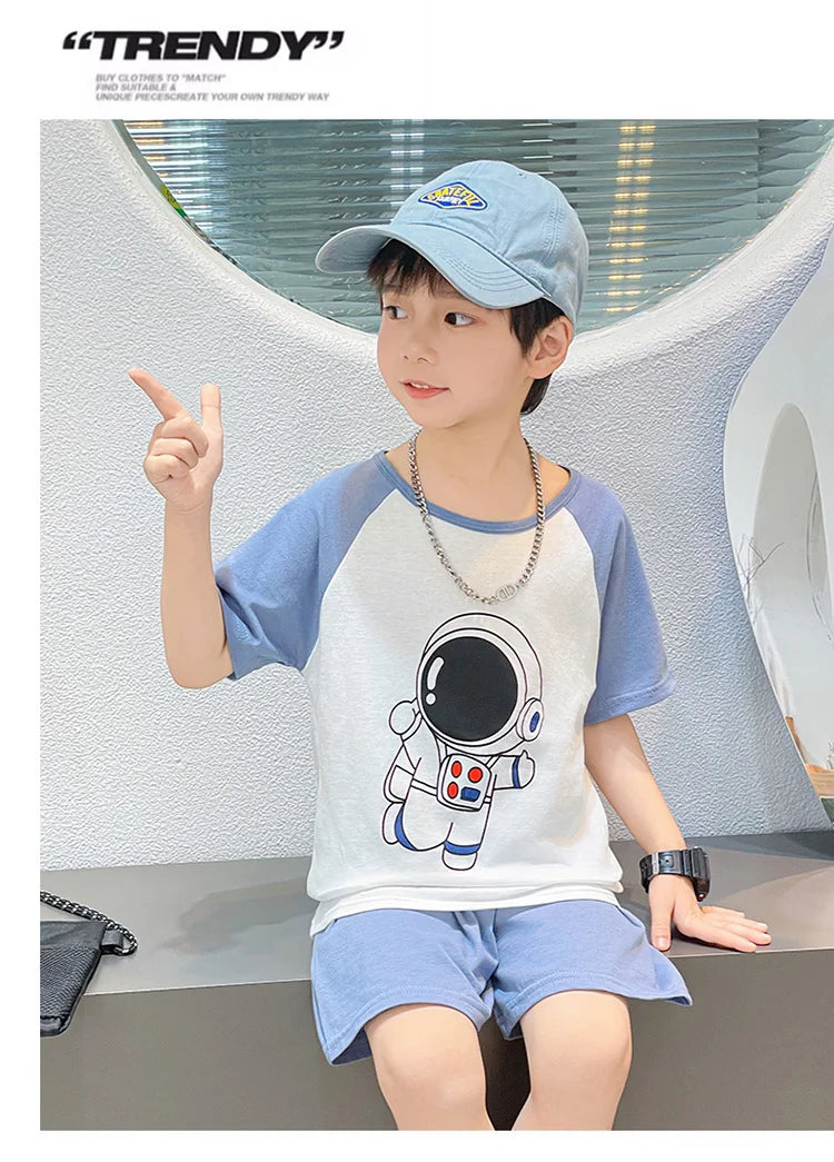 Summer Cartoon T-Shirt+Shorts 2-Piece Clothing Set Cotton Kids Boys Girls Casual Tracksuit Clothes Suits Outdoor Fashion 2-12Y