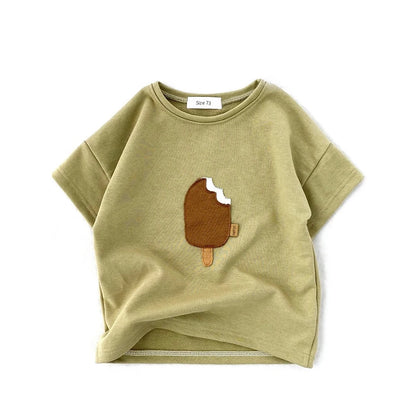Summer Boys  Girls Clothing Solid Color Shorts T-shirt Casual  Ice Cream Rainbow Pattern Cotton Comfortable 6M-3Y