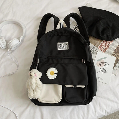 School Bags for Teenage Girls Backpack School Women Nylon Bookbags Soft Solid Panelled Flowers Student Schoolbag