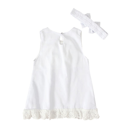 0-24 Months Newborn Infant Baby Girls Dress White Princess Lace Bowknot Sleeveless Dress Headband Clothes Outfit Sets