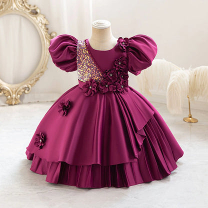New Kid Party Dress for Occasions Flower Girl Formal Dresses Festive Children Red Clothes 1- 5 Years