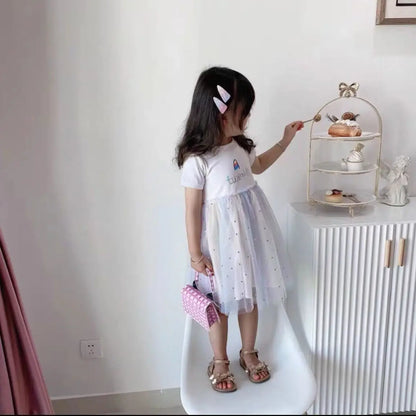 New Children's Dresses Summer Thin Baby Short-Sleeved Yankee Princess Dresses Girls Sarong Girls Skirt Girls Summer Dresses