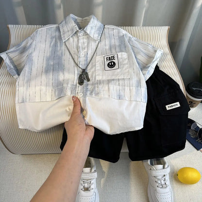 Summer Baby Boys Fashion High Quality Set Cotton Boy Short Sleeved Hole T-shirt + Denim Shorts Kids Loose Casual Clothes 2-11Y