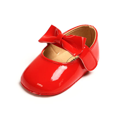 Newborn Baby Girls Shoes Patent Leather First Walkers Bow Red Black Soft Soled Non-slip Crib Kids Shoes