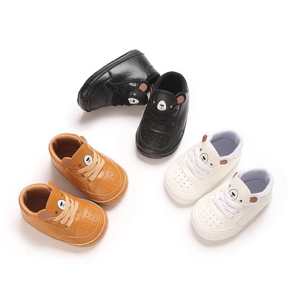 NEW Baby Shoes Newborn Boys Sneaker Girls Cartoon First Walkers Kids Toddlers Lace Up PU Leather Soft Soles Sneakers 0-18 Months