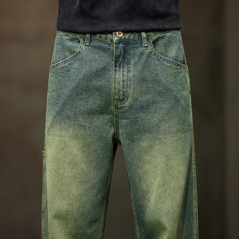 College Boys Loose Casual Pants Retro Blue Street Fashion Splicing Jeans Hiking Wide Leg Baggy Jeans Brand Men's Clothing