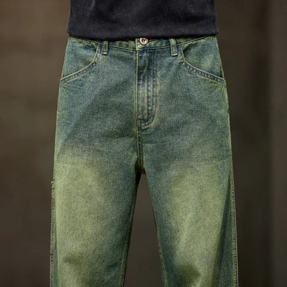 College Boys Loose Casual Pants Retro Blue Street Fashion Splicing Jeans Hiking Wide Leg Baggy Jeans Brand Men's Clothing