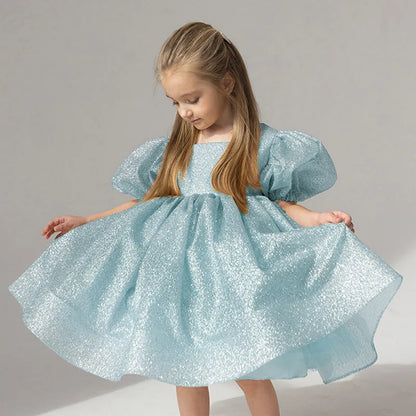 Elegant Puffy Luxury Girls Party Dresses Bowknot Evening Dress Flower Girl Princess Dress For Weddings Solid Bridesmaid Costume