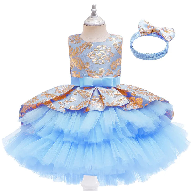 Elegant Trailing Party Dress For Girls Embroidery Wedding Prom Ball Gown Lace Flower Girl Dress Kids Princess Vestidos