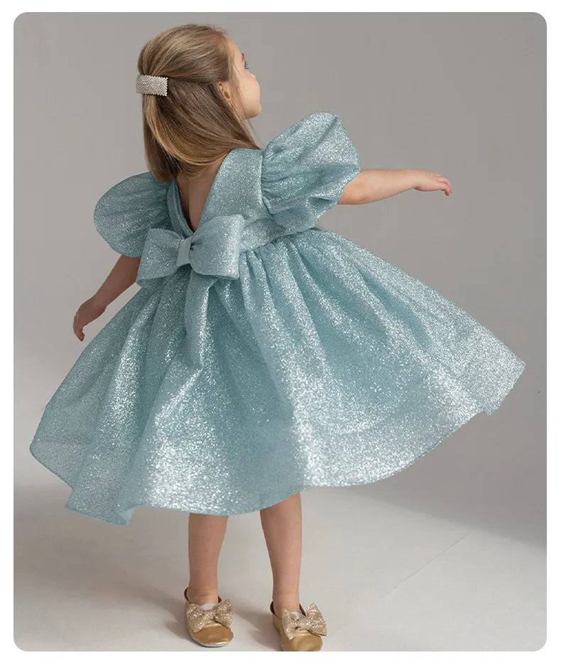 Elegant Puffy Luxury Girls Party Dresses Bowknot Evening Dress Flower Girl Princess Dress For Weddings Solid Bridesmaid Costume