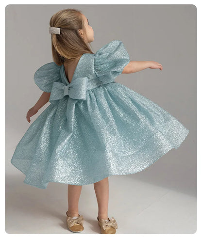 Elegant Puffy Luxury Girls Party Dresses Bowknot Evening Dress Flower Girl Princess Dress For Weddings Solid Bridesmaid Costume
