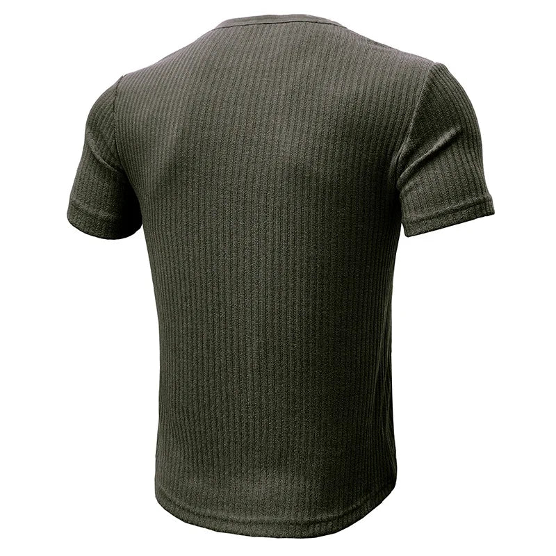 Summer Trend Men's Short Sleeve Casual T-Shirts Solid Henley Neck Button Up Pullover Tops Spring Turn Down Collar Basic Shirt (Available)