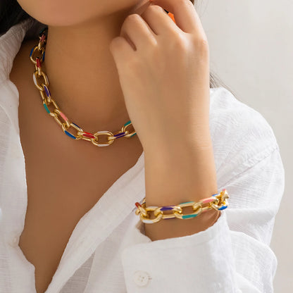 2Pcs/Set Colorful Bohemian Fashion Choker Necklace Bracelet Jewelry Set Classic Cross Chain Accessories for Women Gift Party
