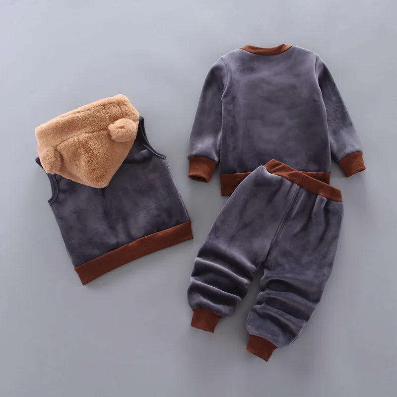 Winter Baby Boys Clothing Sets 2024 Cartoon Toddler Boys Girls Warm Hooded Coats Pants Suit Kids Thick Tracksuit Clothes Set (Stock)