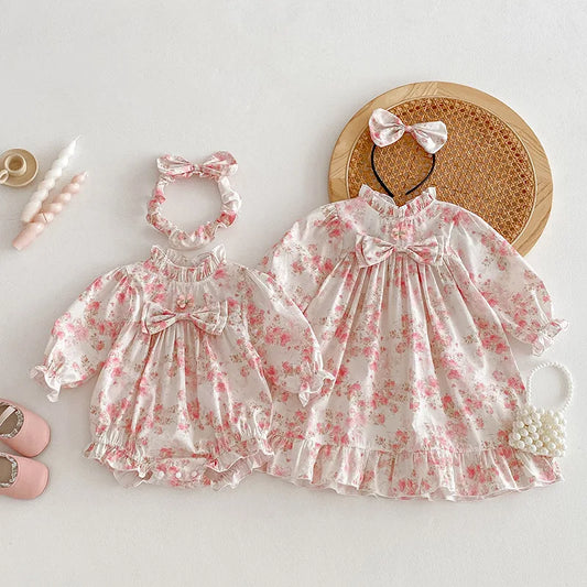 2025 Boutique Spring Cute Baby Clothes Girls Floral Print Dresses Newborn Girl Romper Birthday Party New Dress for Children Kids