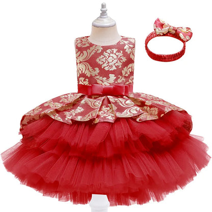 Elegant Trailing Party Dress For Girls Embroidery Wedding Prom Ball Gown Lace Flower Girl Dress Kids Princess Vestidos