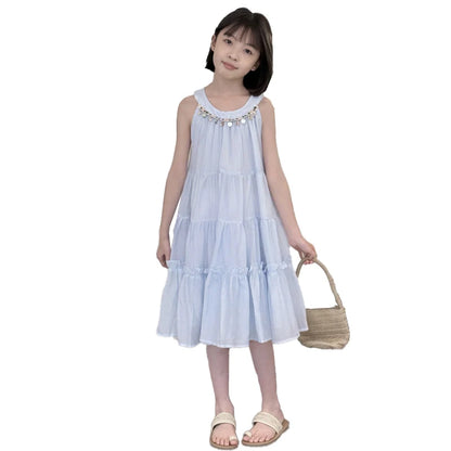 Girls Summer Dress 2025 New Halter Dresses Middle and Large Children Foreign Style Beach Dress Kids Undershirt Princess Skirt