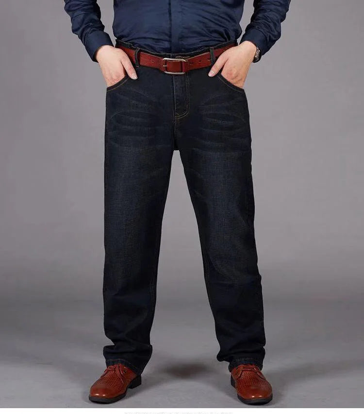 Oversized Jeans For Men 10XL(50 Inch) - Plus Size Straight Leg Stretch Pants Blue Big & Tall Streetwear Classic 5 Pocket Design