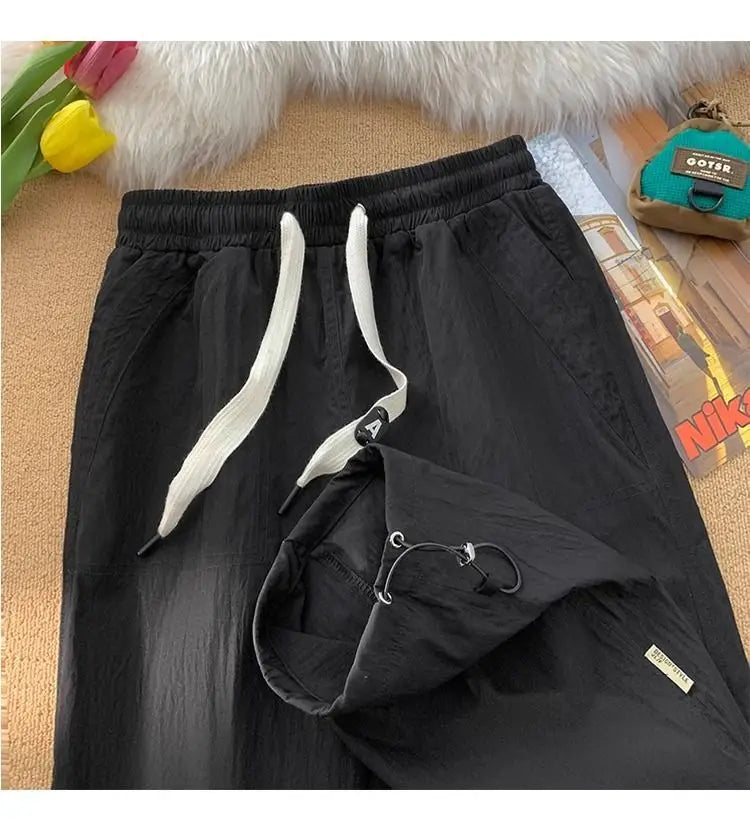 Summer Pants for Men Trendy and Versatile Loose Straight-leg Teenage American Quick-dry Cargo Casual   (Available)