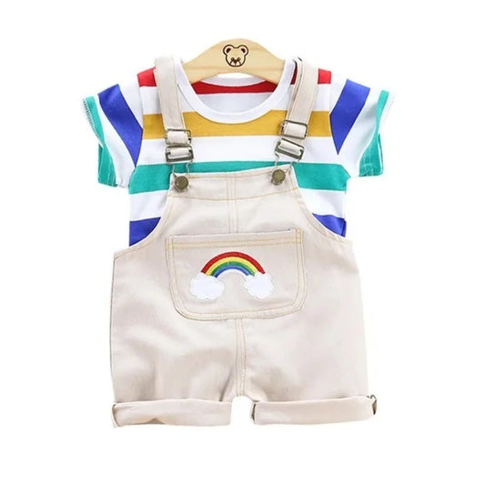 New Summer Baby Boys Clothes Suit Children Short Sleeved T-Shirt Overalls 2Pcs/Sets Kids Girls Clothing Infant Casual Costume