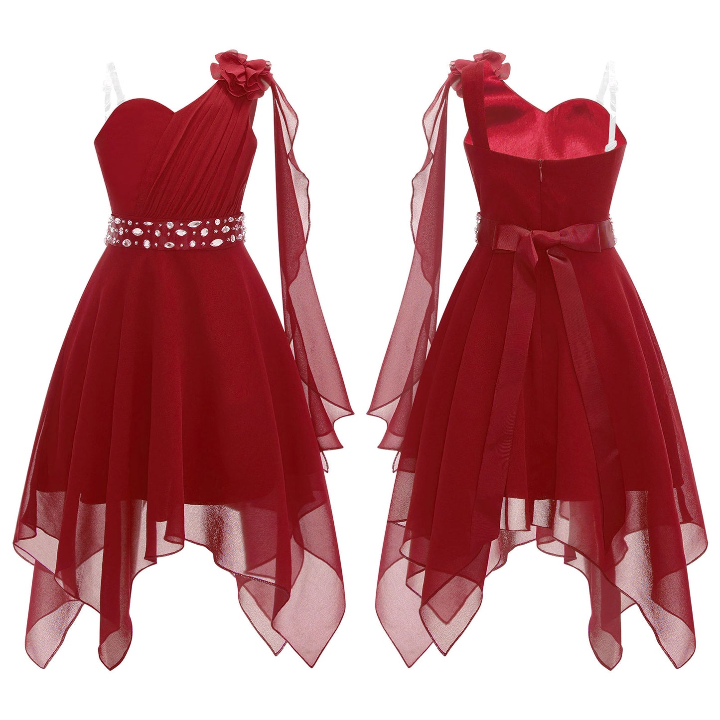Summer Girls Festive Dress Hi-Lo Tulle Sleeveless Shiny Beaded Dress Flower Kids Wedding Pageant Clothing Evening Communion Gow