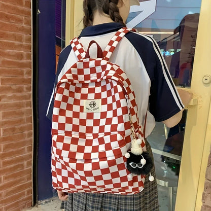 Schoolbags for female junior high school students, high school students, middle school students, girls' checkerboard backpacks