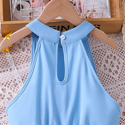 Kids Dress For Girls 8-12 Years Summer Girls Blue Printed Tulle Dress Elegant Fashion Temperamental Princess Dress For Kids