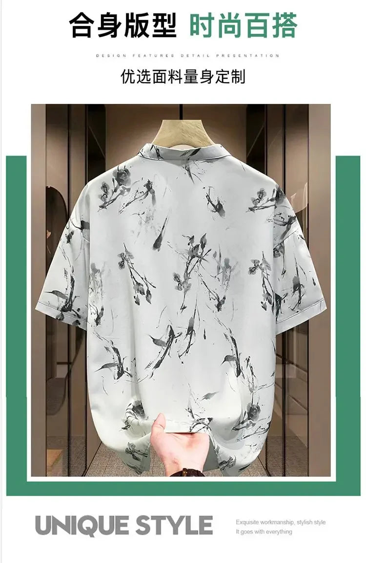New Chinese Short-sleeved Men Trendy Versatile T-shirt in Summer Retro Stand Collar Thin Fashion Pullover (Available)