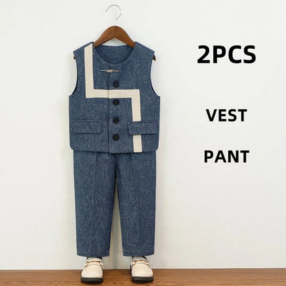 Summer Children Boys Suit Set Stylish Flower 1-10Y Boys Formal Wedding Suit Outfit Spliced Kids Baby Boys Vest Shirt Shorts Suit